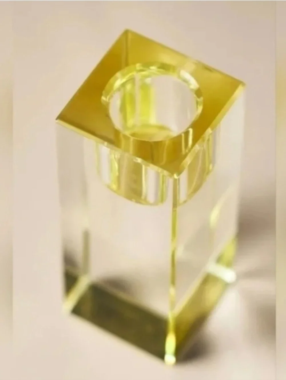 Anthropologie Cut Glass Taper Candle Holder Yellow